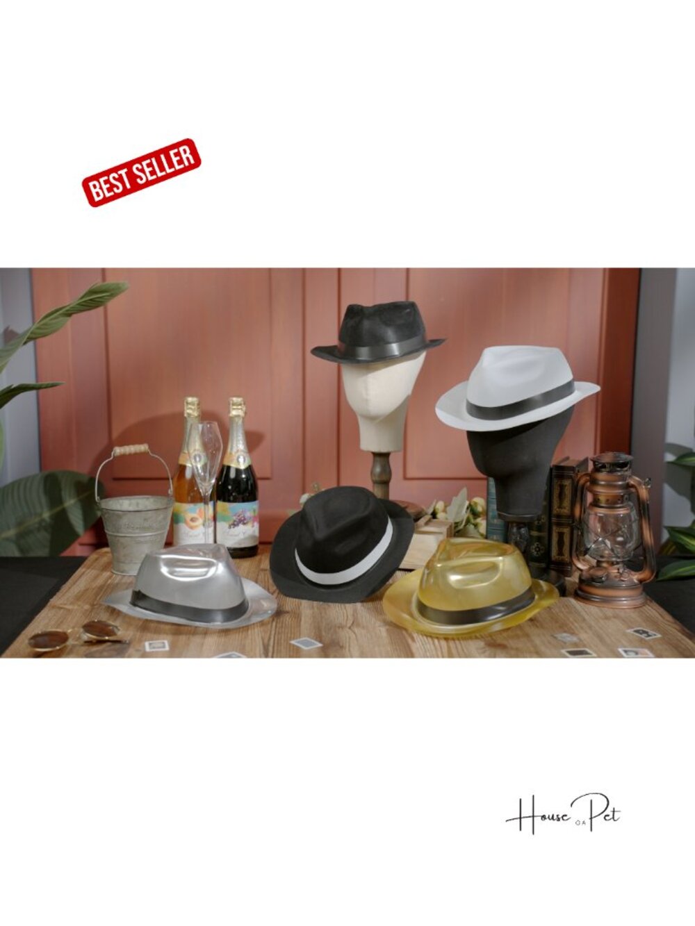 12 Plastic Gangster Costume Hats for 1920s Party - Picture 6 of 6